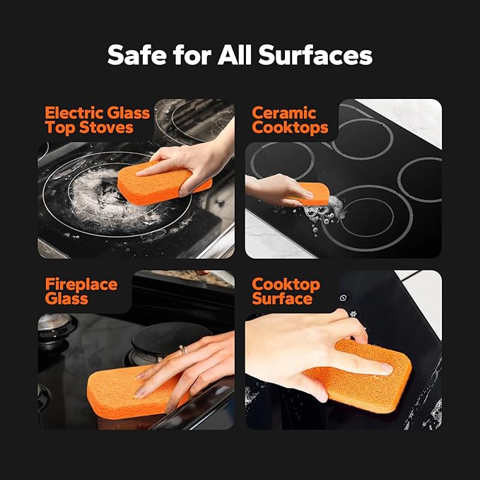 3-in-1 Cooktop Cleaner Kit (19 Oz Cooktop Cleaner + Scrubbing Pad + Scraper), Stovetop Cleaner for Electric Top Stoves, Ceramic Cooktops & Fireplace Glass, Remove Burned on Food, Grease