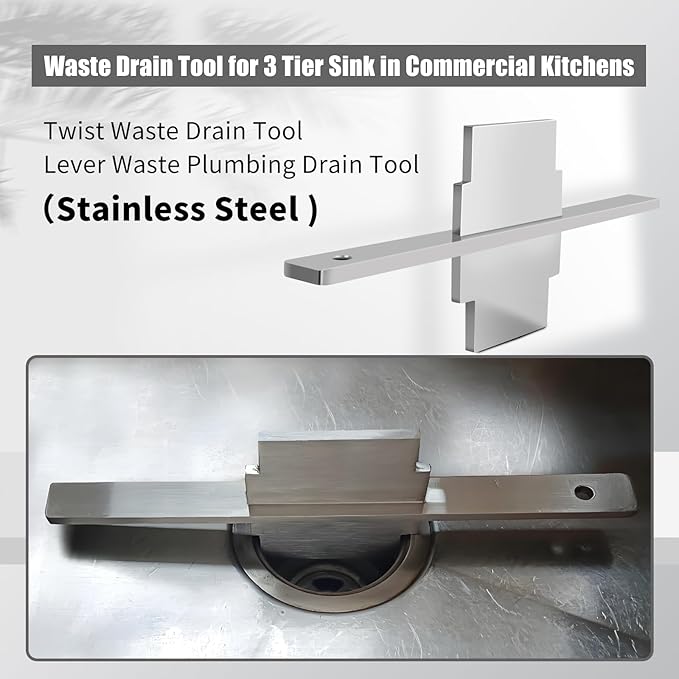 Waste Drain Tool for 3 Tier Sink in Commercial Kitchens（Stainless Steel),Twist Waste Drain Tool and Lever Waste Plumbing Drain Tool
