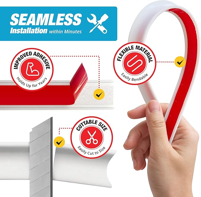 Shower Threshold Water Dam Barrier 39" - White Collapsible Walk in Shower Water Guard - Door Bottom Seal Strip Leak Guard by Hippo Dam