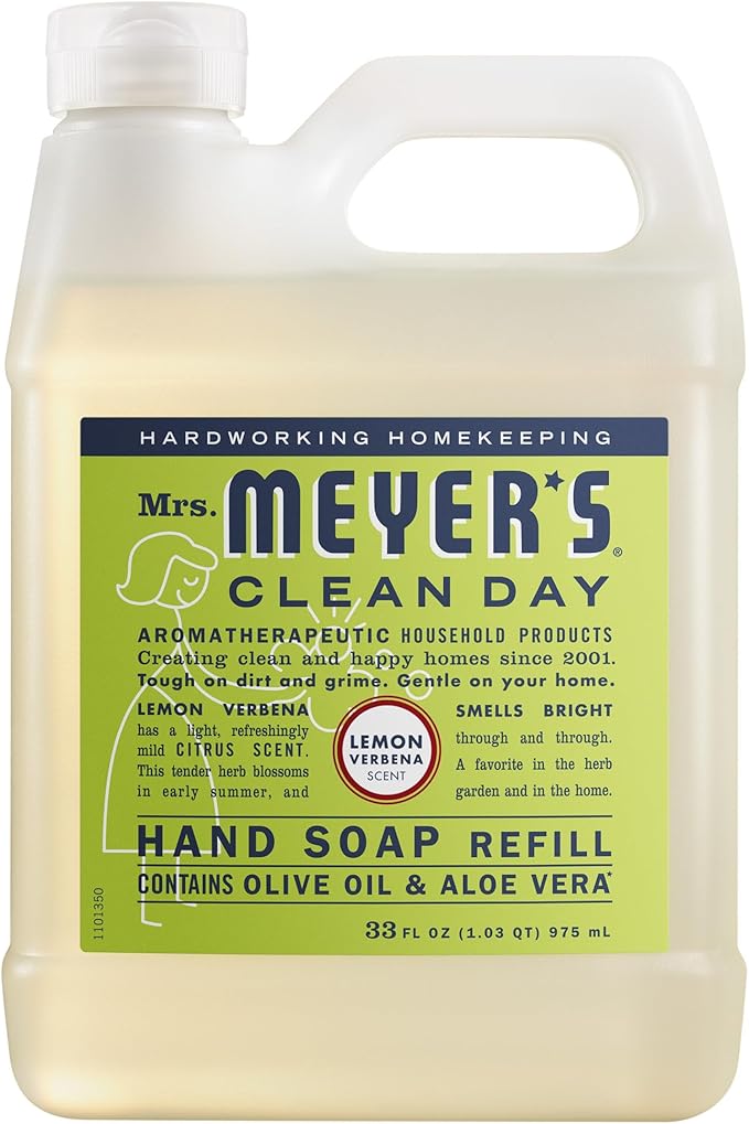 MRS. MEYER'S CLEAN DAY Hand Soap Refill, Lemon Verbena Scent, 33 Fl Oz Bottle