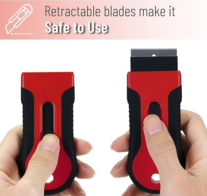 Bates- Razor Blade Scraper Tool, 2 Pack, 30 Extra Stainless Steel Blades, Anti-Slip Ergonomic Handle Design, Razor Scraper Set for Cleaning Window, Paint, Oven, Glass, Stove