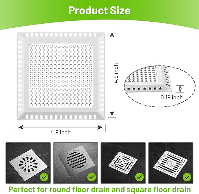 Drain Hair Catcher,Shower Drain Cover Hair Catcher Shower Drain Strainer for Bathroom Floor,Square Shower Hair Drain Catcher to Keep Away from Clogged Drain-No Rust!
