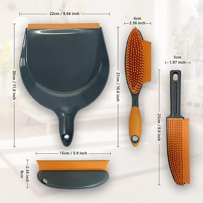 Paws & Co. Pet Hair Remover for Dogs Cats - 4-in-1 Cleaning Kit with Grooming Brush, Massage Comb & Dustpan - Fur Cleaner for Furniture, Carpet, Car, Sofa