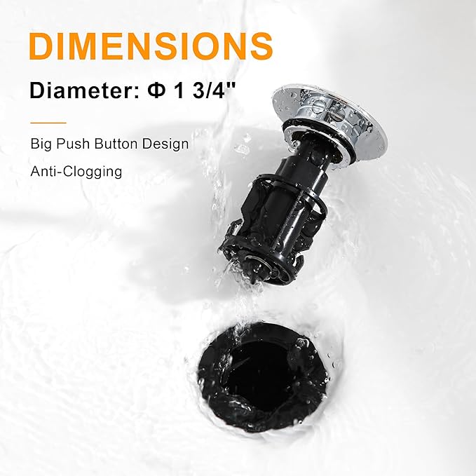 Vessel Sink Drain Without Overflow, Bathroom Pop up Sink Drain Fit for 1 3/4 Inch Vessel Sink, Built-in Anti Clogging Sink Stopper, Chrome