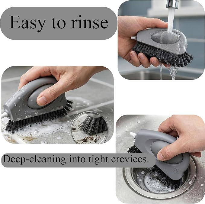 2 Pack Window Track Cleaning Brush – 3-in-1 Air-Blast Scrub Brush for Window Tracks,Sills, Seals & Sliding Doors,Keyboard – Stiff Bristle Handheld Scrubber with Scraper