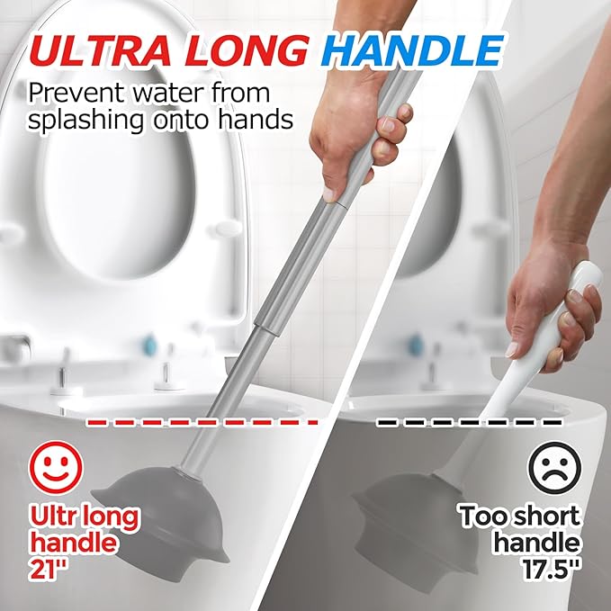 2 in 1 Toilet Plunger and Brush Set,Extended Handle Plunger,Toilet Bowl Brush Plunger Set,Bathroom Cleaning Tools,Cleaning Brush,Toilet Brush Plunger Combo,Charcoal Gray（20.8inch）