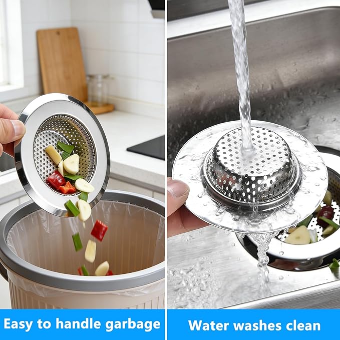 2PCS Sink Drain Strainer Set -Stainless Steel Shower Hair Catcher Included 4.5 Inch Outer Diameter - Prevent Clogs and Keep Drains Clear in Bathroom and Kitchen Sinks