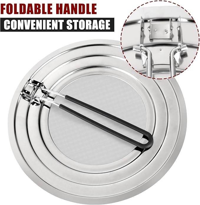 Stainless Steel Splatter Screen for Frying Pan - Grease Splatter Guard with Folding Handle - Cover Oil Splash from Bacon, Oil, or Deep Fryer - Food Strainer and Universal Cookware