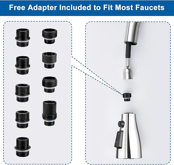 Kitchen Faucet Head Replacement, Premium 3 Function Pull Down Spray Head with 9 Adapters, Kitchen Sink Faucet Head Compatible with American Standard, Moen/Delta Faucets, Chrome