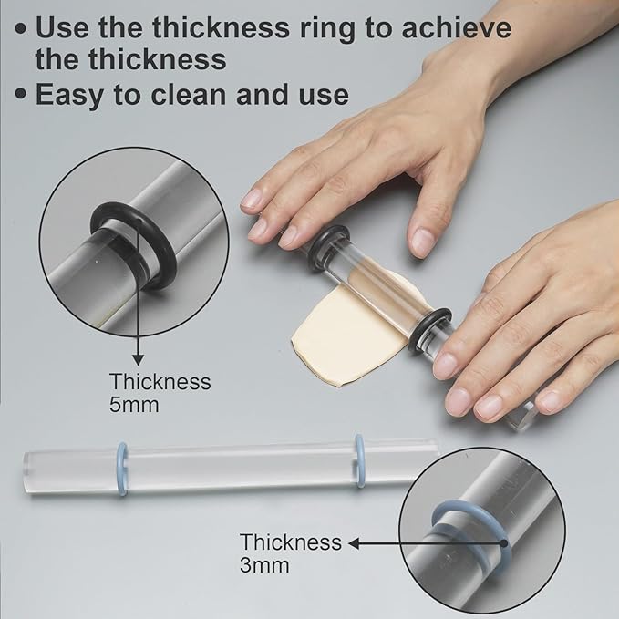 12 Polymer Clay Tools Acrylic Rolling Pin with Thickness Rings for Sculpting Craft Shaping Knife Cutters Slicer Kit Clear Rectangle Sheet Press Board Wire Texture Set Needle Detail Modelling Supplies