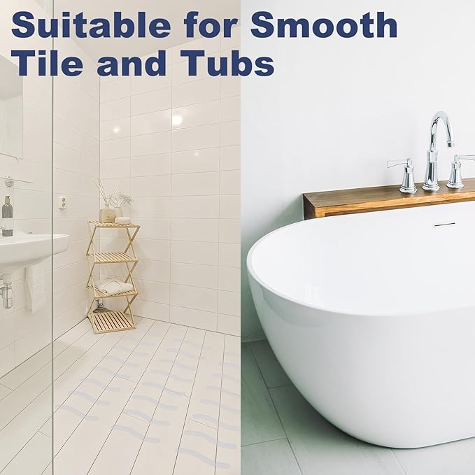 28 PCS Shower Floor Non Slip Stickers with Strong Adhesive, Invisible & Durable Anti Slip Shower Stickers with Scraper for Bath Tub, Pools and Stairs(Clear,Wavy)
