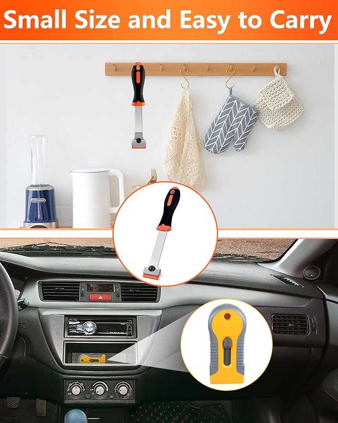 2 Pack Razor Blade Scraper with 20 Plastic and 20 Metal Blades for Removing Paint, Grease from Windshield, Registration Sticker, Glass Top Stove Cooktop Scraper