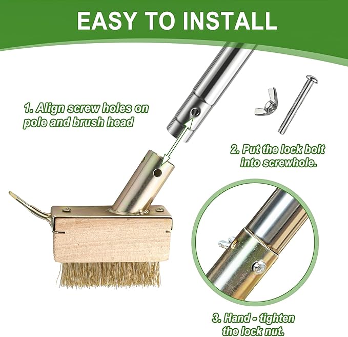 Moss Remover Brush Crack Weeder Tool Stainless Steel Crevice Weeder with 2 Brush Heads - Long Handle Weed Puller for Deck, Patio, Walkway, Driveway Crevice Cleaning Tool (Moss Remover Tool-2)