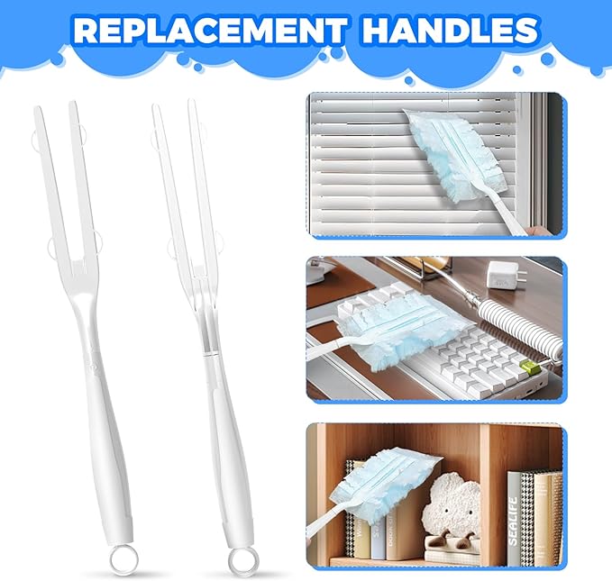 10PCS Duster Refills Folding Handles Set Compatible with Swiffer Dusters,Disposable Static Dust Removal Brush Handle for Dusting Electronics,Furniture,Blinds,Ceiling Fans (10, White)