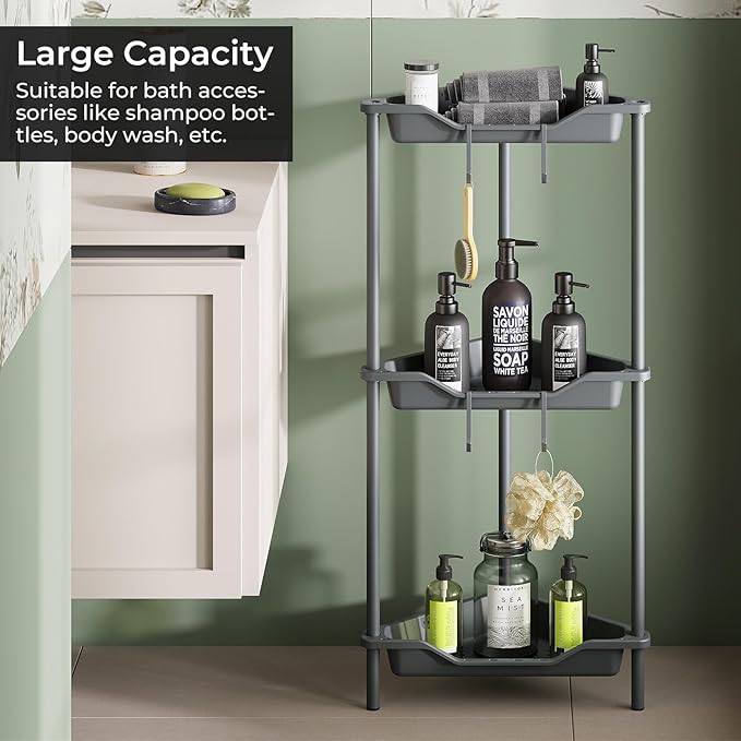 ODesign 3 Tier Floor Standing Corner Shower Caddy Organizer Plastic Metal Splicing Shelf Storage Rack for Bathroom