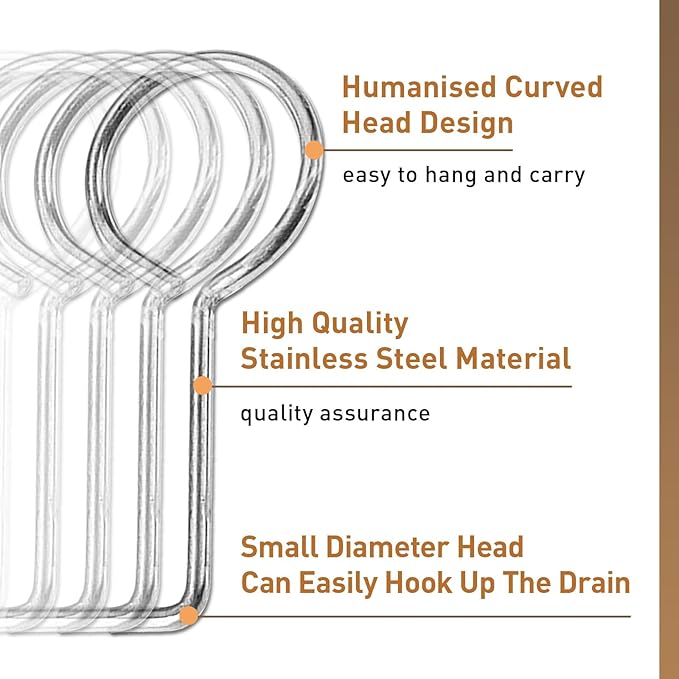 Drain Key Lifting Hooks - 5 Pack 304 Stainless Steel Drain Grate Puller Lift Out Key for Easy Shower Drain Cleaning, Silver