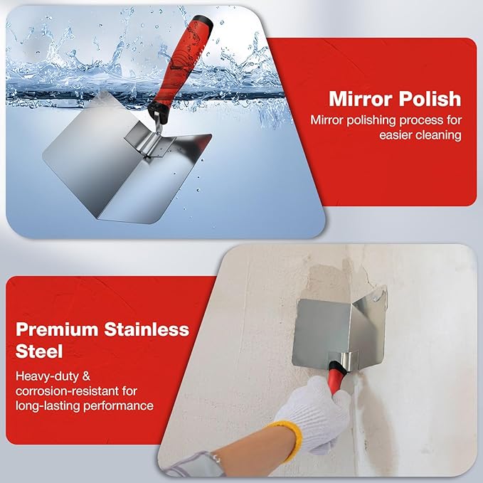 SHALL 2-Piece Drywall Corner Tool Set, 5'' Outside Corner Knife & 3-1/2'' Inside Corner Trowel, Stainless Steel External & Internal Sheetrock Hand Tool for Plastering and Edging, Home & Industrial Use