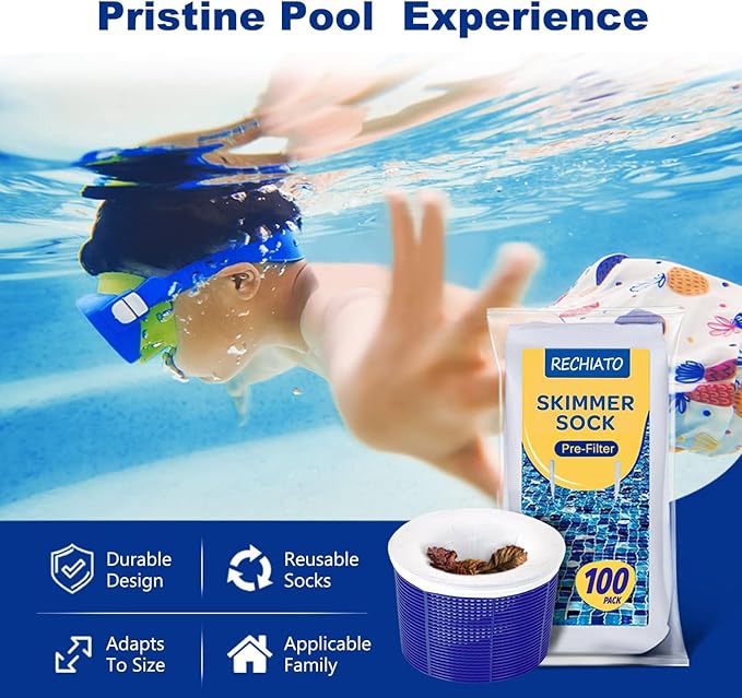 100 Pack Pool Skimmer Socks for Pool Filters, Filters Baskets and Skimmers to Filter Debris and Leaves, Protact Filter System of Inground and Above Ground Pools