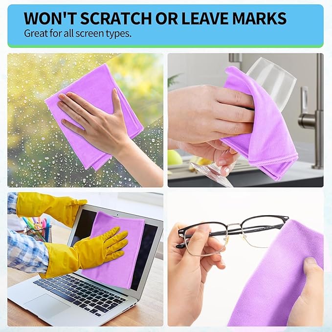HOMERHYME Microfiber Cleaning Cloth - 6 Pack Glasses Cleaning Cloth, 16" x 14" Window Cleaning Rags, Streak Free Lint Free Polishing Cloths Wipes for Eye Glass, Stainless Steel, Windshield, Purple