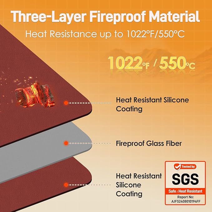 24x36in Heat Resistant Grill Mats for Outdoor Grill to Protect Your Prep Table and Outdoor Grill Table - Fire Proof & Water Proof & Oil Proof BBQ Mat - Red (1mm)