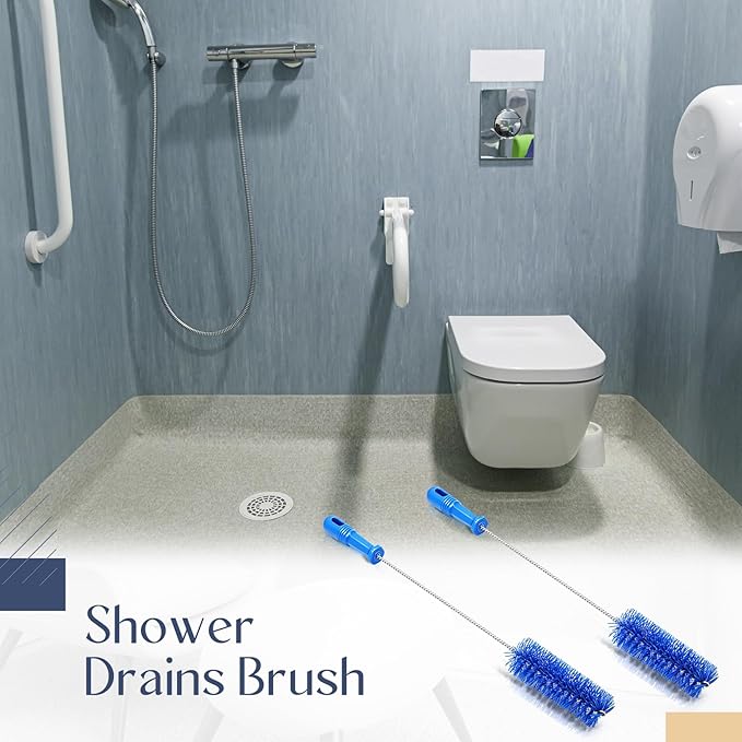 Baderke 2 Pieces Drain Brush Pipe Cleaning Blue Tube Brushes 19.7 Inch Plastic Shower Pipe Flexible Cleaning Tool(19.7 x 2 Inch)