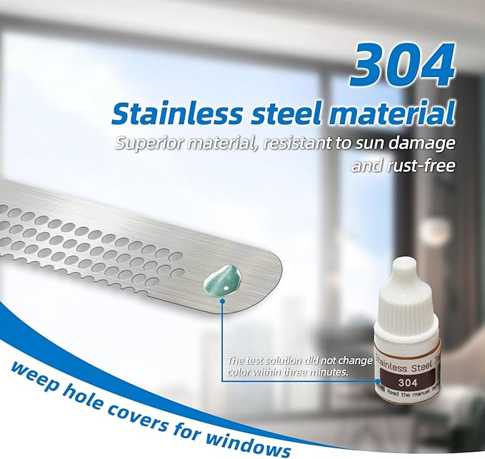 25PCS 304 Stainless Steel More Durable Window Weep Hole Screen Patch Drain Quickly PET Self Adhesive More Sticky & Waterproof (2.36in*0.39in(6cm*1cm))