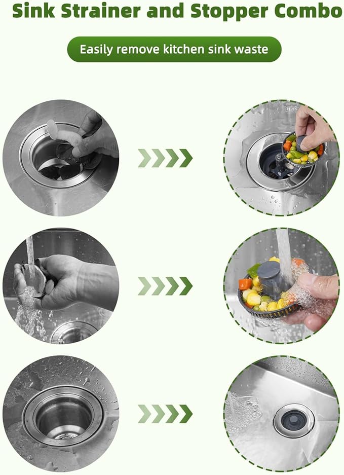 Universal 2PCS Kitchen Sink Strainer Stopper Combo, 3 in 1 Pop Up Kitchen Sink Stopper with Chrome Stainless Steel Wraped Shell for US Standard 3-1/2 inch Drain Filter, Anti-Clog