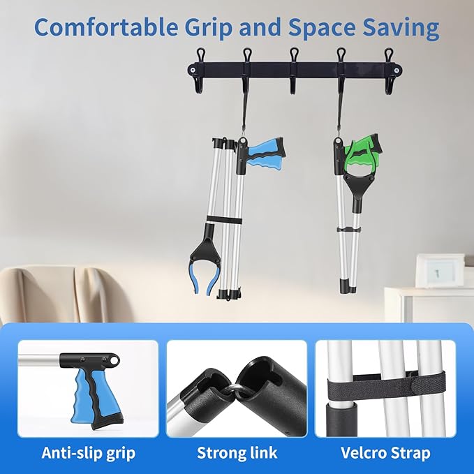 2Pack 32" And 43" Grabber Reacher Tool-Extra Long Grabber for Seniors And Elederly Pickup Tool Foldable Gripper Reaching Tool Pick Up Stick Grabbers for Surgery Recovery Must Haves Gifts(Green & Blue)