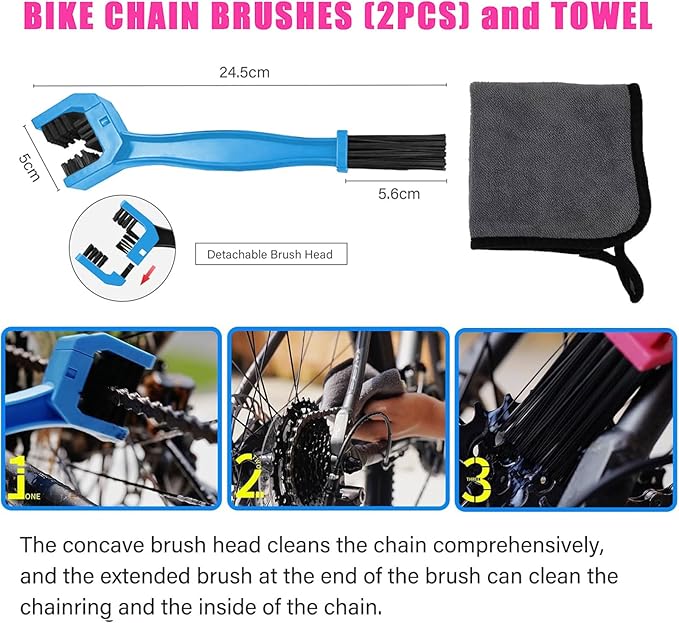 Bike Chain Cleaner Set, Bike Cleaners Bicycle Cleaning Kit 120ML Dry Chain Lube and 500ML Cleaning Spray Bike Chain Lubricant with Brushes Cycling Maintenance, Suitable for All Types of Bike