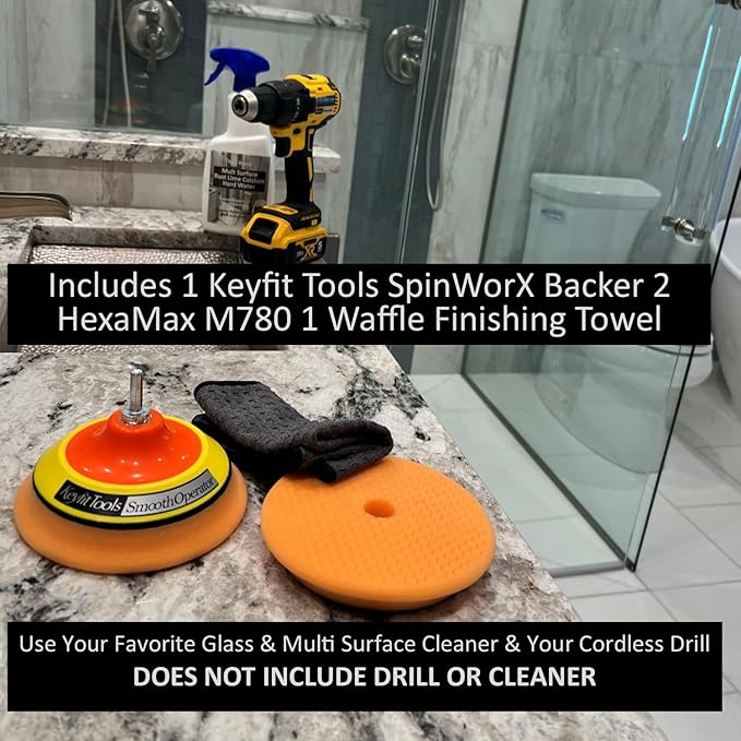 Keyfit Tools SmoothOperator PROFESSIONAL Drill Powered Glass Shower Tub Porcelain Ceramic Tile Bathroom Cleaner Polisher ~Proprietary Non Abrasive Cleaning/Polishing Material For Lime Hardwater Rust