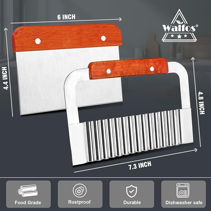 Walfos Stainless Steel Wavy & Straight Soap Mold Loaf Cutters, 2 Packs Soap Cutter for Soap, Garnish, Potato, Vegetable & Cake, Silver