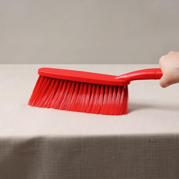 1 Pack 15" Hand Broom Brush,Soft Bristle Cleaning Brush,Crumb Debris Sweeping Brush,Dusting Brush,Comfort for Bed Car Couch Desk Sofa Furniture Clothes,Small Particles Hair Remover(Red)