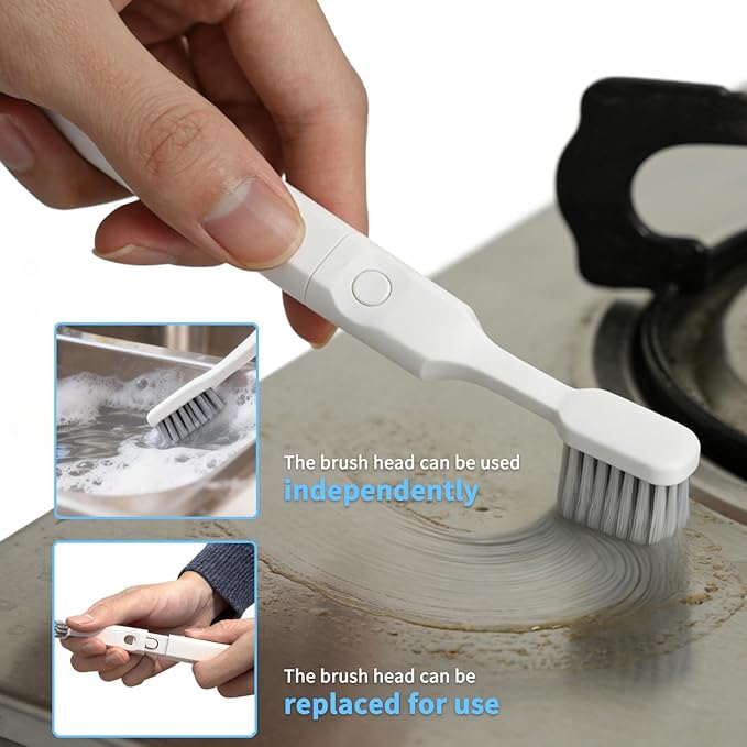 Crevice Cleaning Brush, Small Grout Cleaner Brush Tools with 4Pcs Repalceable Scrub Brushes & 2 Handles, Grout Cleaning Brushes Set for Home Kitchen Sink Bathroom Corner Window Groove Cup Teapot