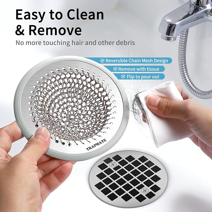 TRAPAMTE Shower Drain Hair Catcher, 4.7" Fast Drainage Shower Drain Cover, Anti-Slip Stainless Steel Drain Protector for US Standard Flat Drains of Bathroom Floor and Shower Room (Patented Product)