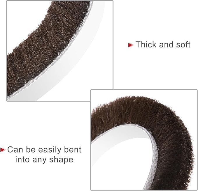 uxcell Weather Stripping Brush, 40ft L x 0.3" W x 0.5" H Self-Adhesive Seal Weatherstrip Sweep Brush Brown for Door Window