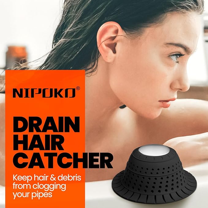 Shower Drain Hair Catcher - Bathtub Drain Cover Foldable Silicone，Shower Drain Protector for Pop-Up and Regular Drains of Shower,Tub, Bathroom, Sink, Silver-Black