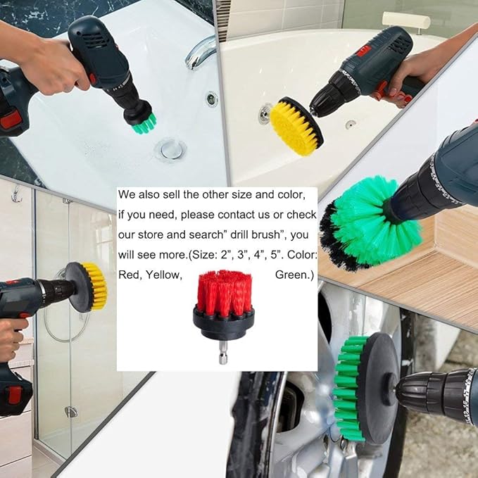 2 inch Diameter Drill Powered Stiff Scrub Cleaning Brush Heavy Duty Cleaning Applications for Bathroom Surfaces, Tile and Grout, Hard Water Stains, Rust (Red)
