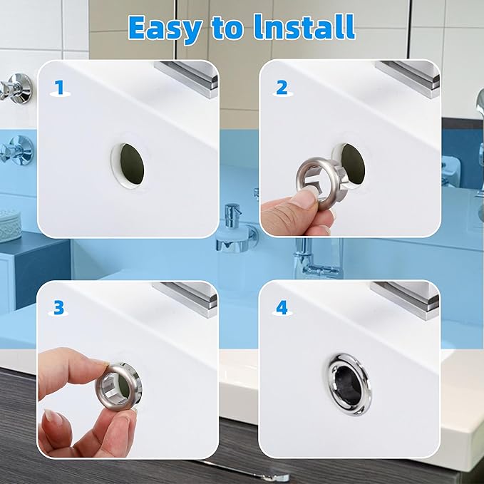 VRSS 6-Claw Bathroom Kitchen Sink Overflow Ring Basin Trim Cover Hole Insert in Caps (2Pcs Brushed Nickel)