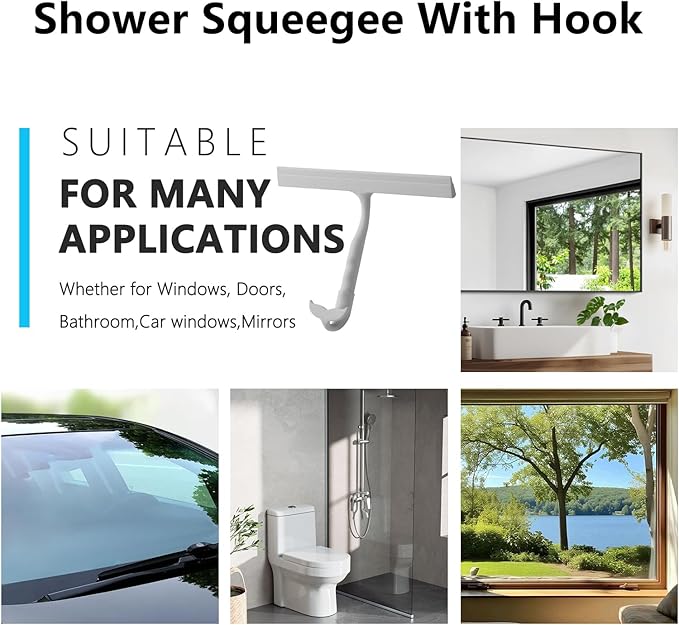 Shower Squeegee for Glass Doors, 2-in-1 Silicone Shower Squeegee with Hook,Hang Anywhere | Streak-Free Bathroom Squeegee | Household Window Mirror Squeegee for Bathroom, Glass, Tile Wall, Car | Gray
