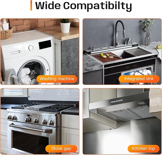 Stove Gap Covers, 25.6" Long & 0.4" Wide Stove Counter Side Gap Guards, Oven Gap Filler with Aluminium, Heat Resistant and Easy to Clean, Range Trim Kit, Left and Right 2 PCS(Silver)