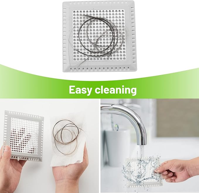 Drain Hair Catcher,Shower Drain Cover Hair Catcher Shower Drain Strainer for Bathroom Floor,Square Shower Hair Drain Catcher to Keep Away from Clogged Drain (Matte Black, 4 inch) (Pack of 2)