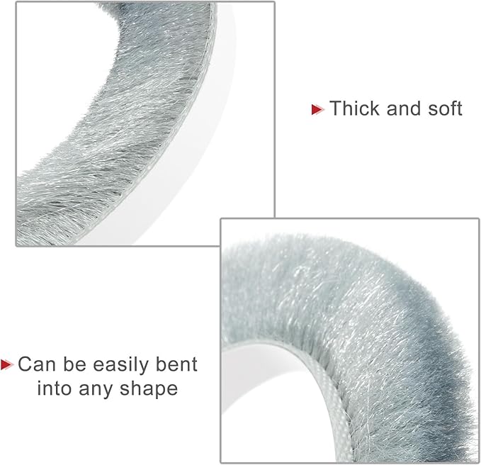 uxcell Weather Stripping Brush, 10ft L x 0.35" W x 0.6" H Self-Adhesive Seal Weatherstrip Sweep Brush Gray for Door Window