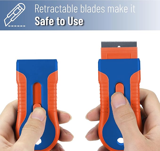 Bates- Razor Blade Scraper Tool, 2 Pack, 30 Extra Steel Blades, Anti-Slip Ergonomic Handle Design, Razor Scraper Set for Cleaning Window, Paint, Oven, Glass, Stove