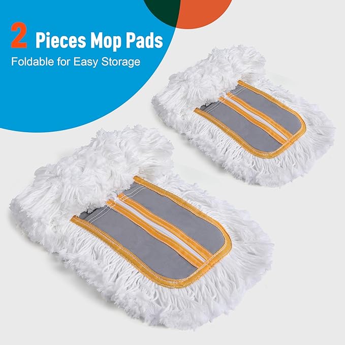 24" Commercial Dust Mop for Floor Cleaning, Heavy Duty Sweeper Broom with 2 Microfiber Mop Pads, Wet and Dry Duster Sweeper Broom for Marble, Laminate, Hardwood Floor Cleaning ,Grey