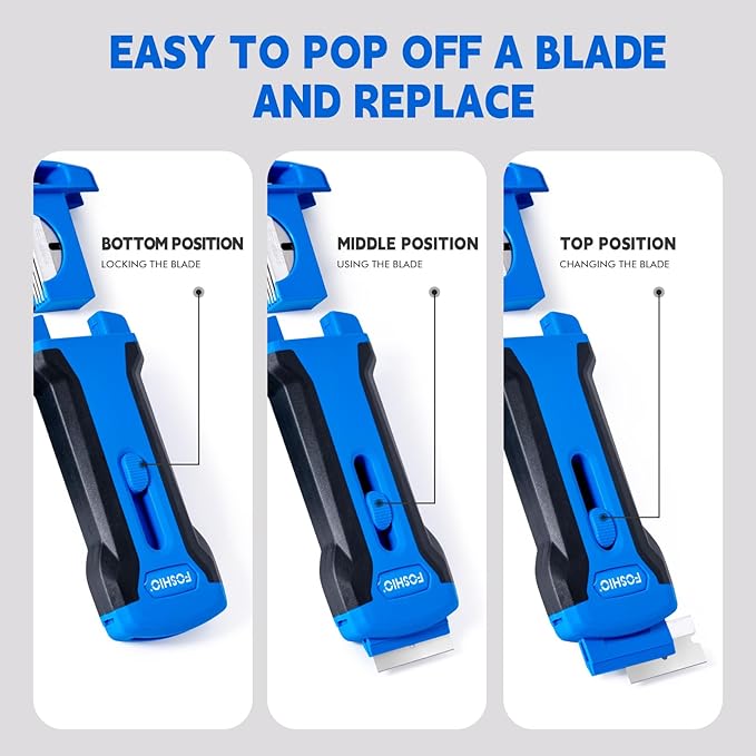 FOSHIO Razor Blade Scraper Tool with 20pcs Extra Stainless Steel Blades, Plastic Scraper for Glass Top Stove, Oven Door, Cooktop, Window, Glass Shower Doors, Remove Food Residue, Paint, Sticker