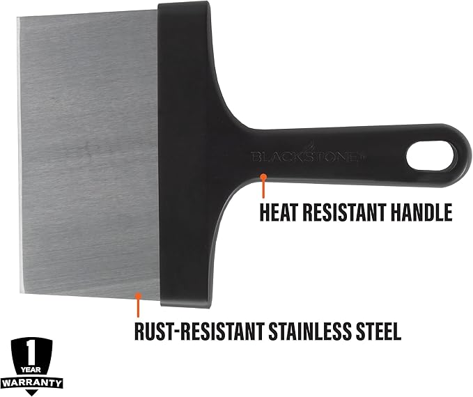 Blackstone Griddle Scraper – Heavy Duty Flat Top BBQ Grill Scraper for Cleaning – Stainless Steel Metal Construction with Long Handle – Multipurpose Kitchen Food Scraper & Chopper Accessories - 5061