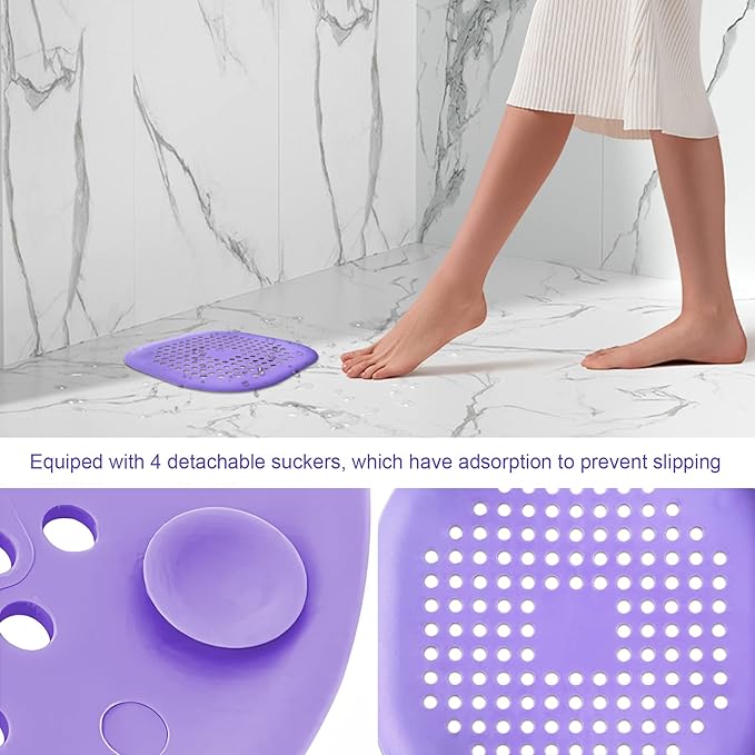 2 Pieces Shower Drain Hair Catcher Bathtub Stopper Home Drain Protectors Drain Cover with Sucker Water Trap Sink Cover for Bathroom Bathtub and Kitchen (Purple, Purple)