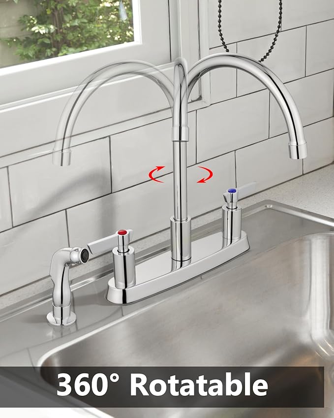 Kitchen Faucet with Sprayer 2 Handle Kitchen Sink Faucets 8 Inch Centerset 3 Hole with Supply Lines Polish Chrome