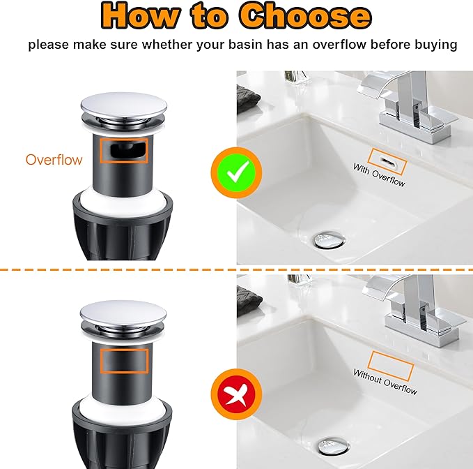 Chrome Pop Up Bathroom Sink Drain, with Overflow Plastic Bathroom Sink Stopper for Faucet Vessel, Push Type Bathroom Sink Vanity Assembly with Strainer