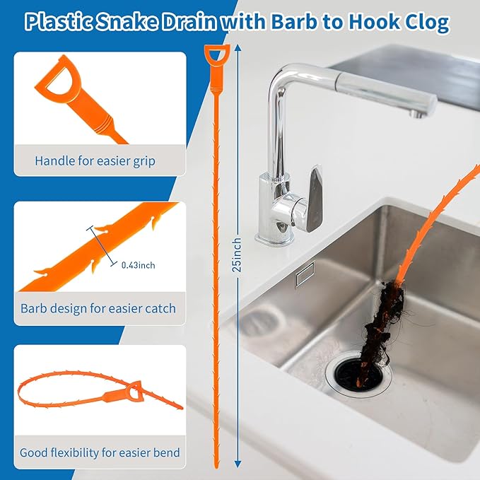 10-Pack Drain Clog Remover Kit, 59" Drain Snake(3pcs), 25" Drain Hair Remover(4pcs), 24" Drain Cleaner Tool(1pc), 18" Snake Drain Hair Removal Tool(2pcs), Sink Snake Drain Tool for Toilet,Shower,Sink